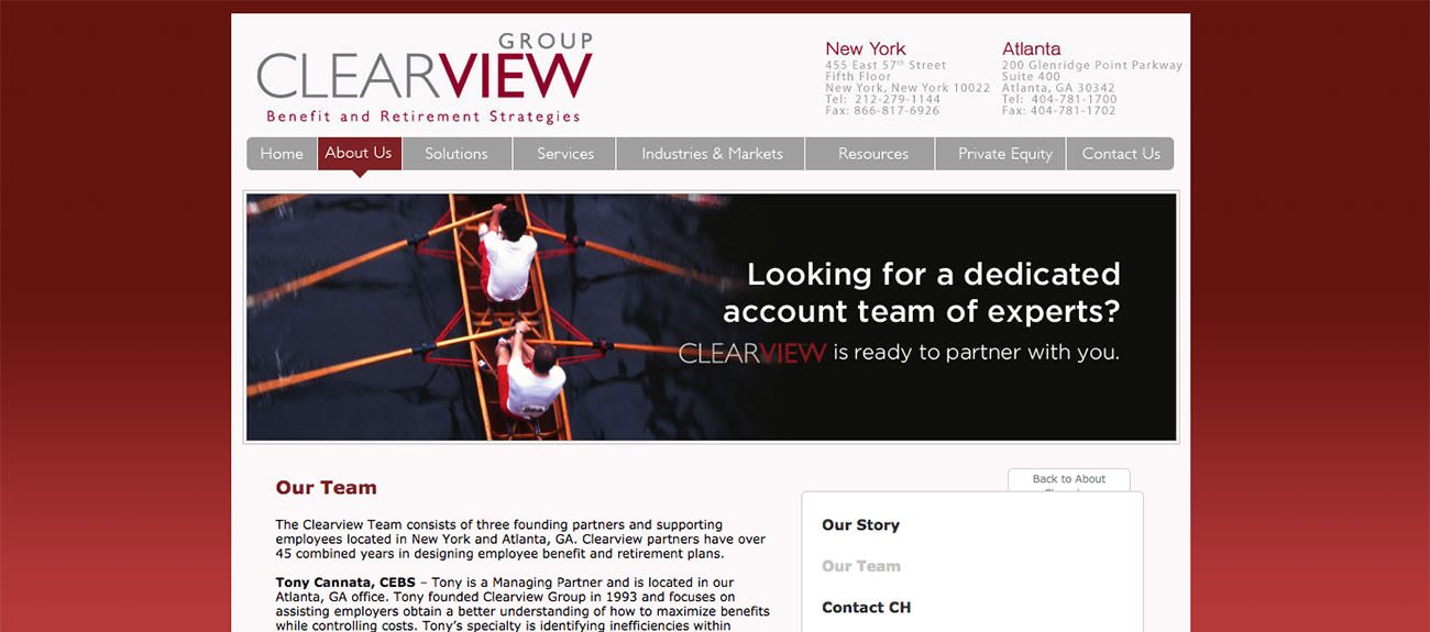 Clearview Advisory Website before New Web Design