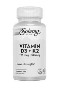 Bottle of Solaray Vitamin D + K2